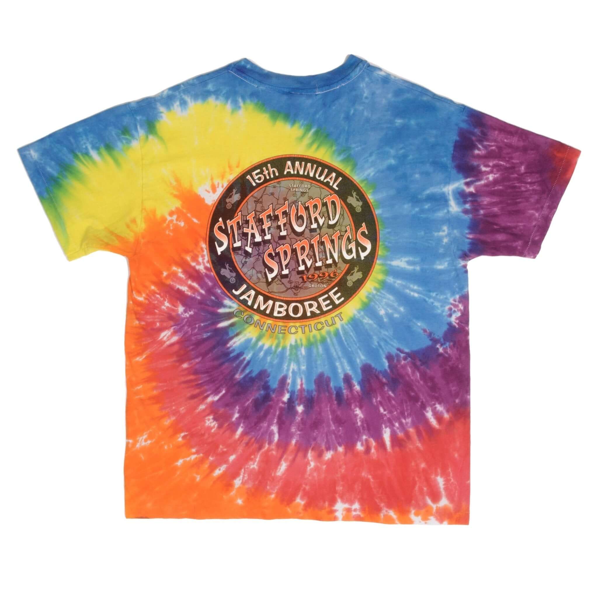Vintage Tie Dye Ama Motocross 15Th Annual Stafford Springs Jamboree Connecticut 1996 Tee Shirt Large Made In USA With Single Stitch Sleeves