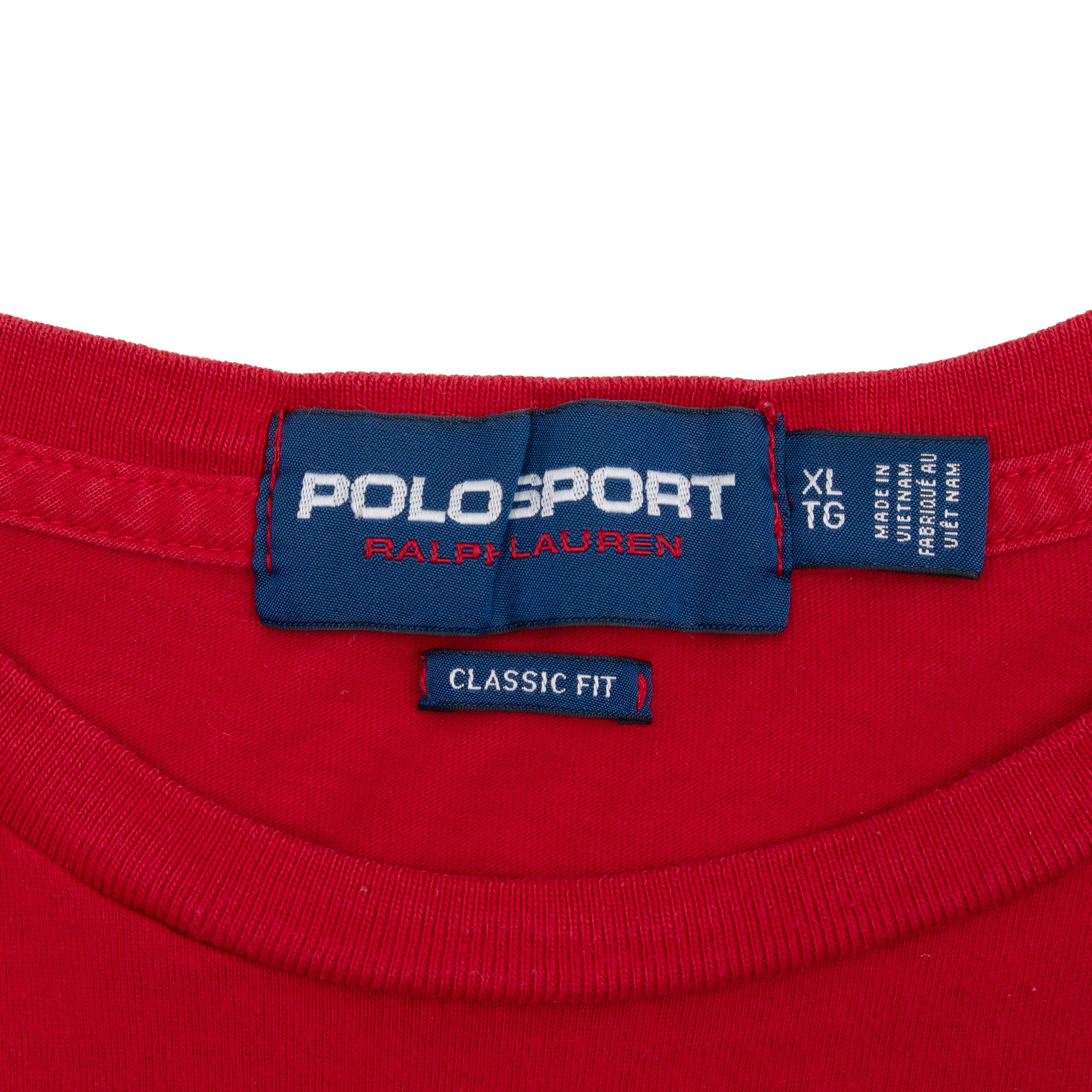 Vintage Ralph Lauren Polo Sport Red Tee Shirt 1990S Size XL With Single Stitch Sleeves