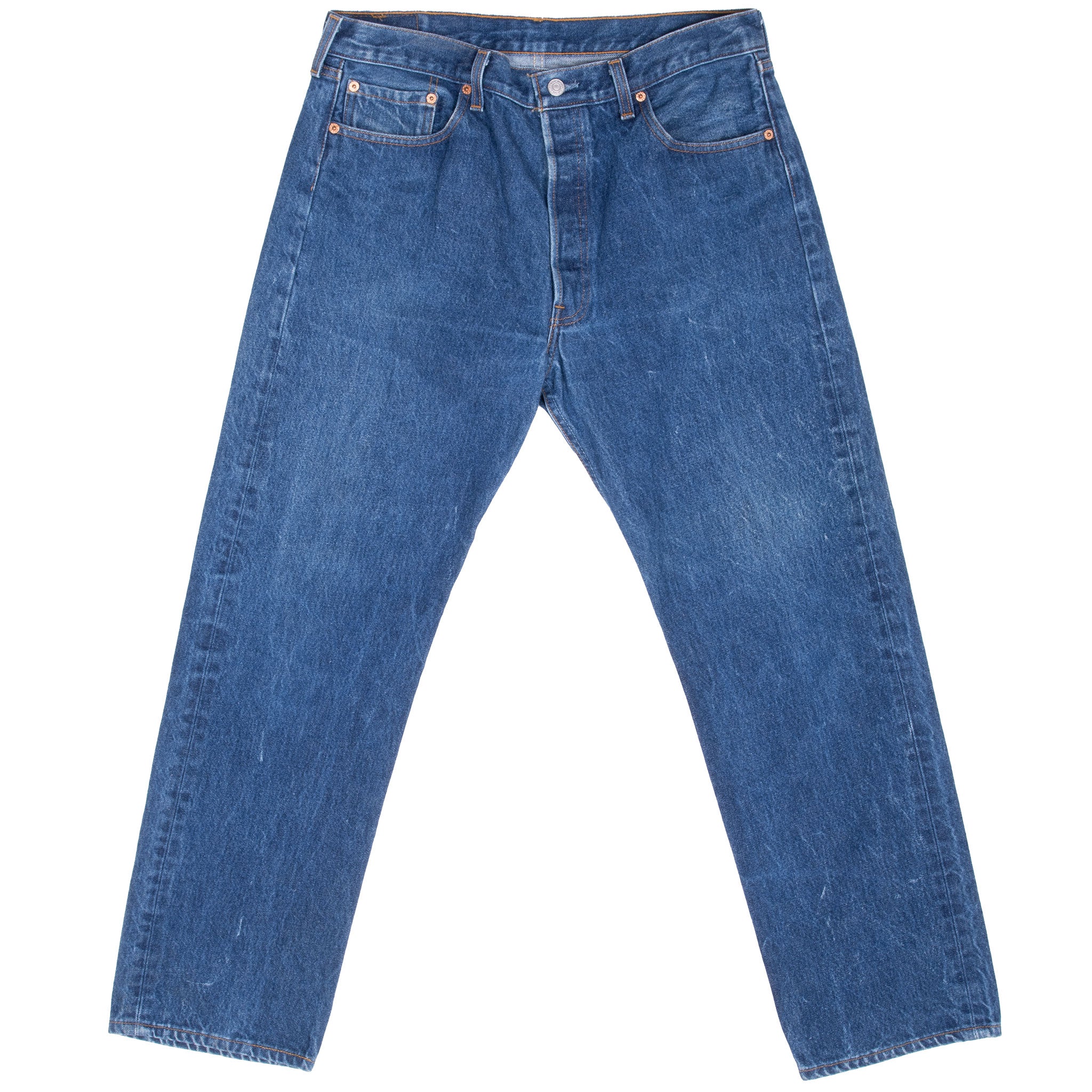 Vintage Preshrunk Levis 501 Indigo Jeans 1990S Size 34X30 Made In Usa With a beautiful Medium Wash

Size on Tag 36X32 Actual size 34X30

Back Button #524M