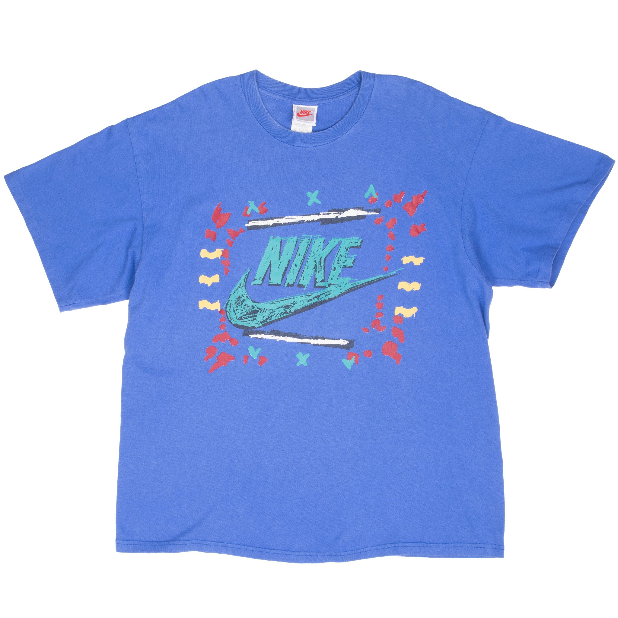 Vintage Nike Spellout Blue Purple Tee Shirt Late 1980S Size XL Made In Usa With Single Stitch Sleeves