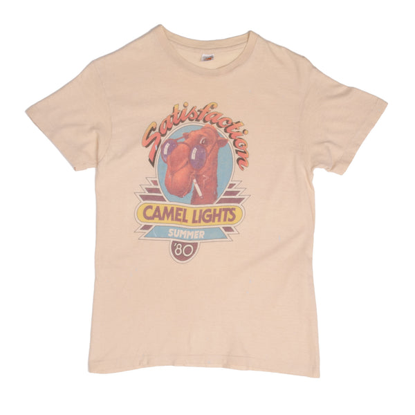 Vintage Satisfaction Camel Lights Summer 1980S Tee Shirt Size Small Made In USA With Single Stitch Sleeves