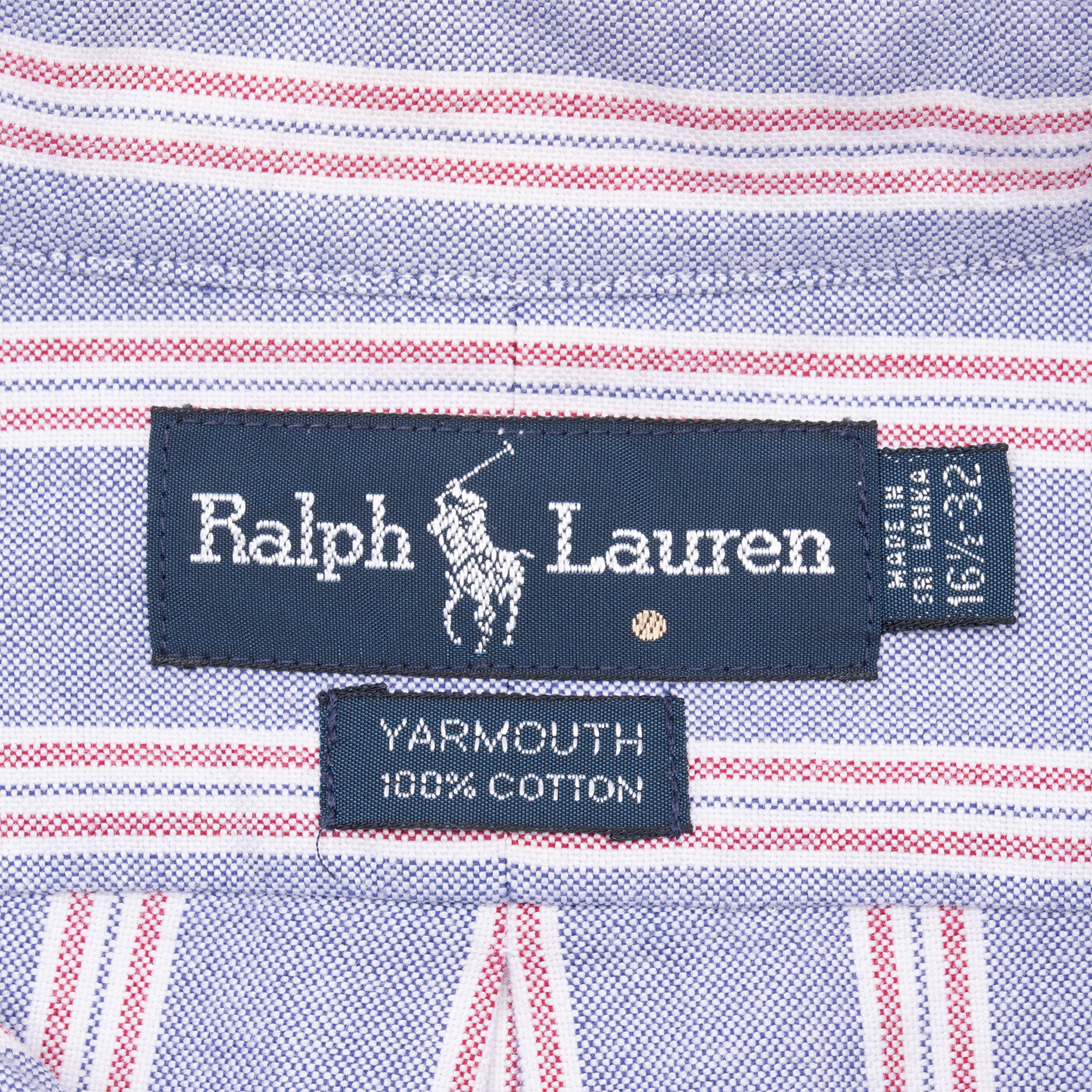 Vintage Ralph Lauren Blue Striped Shirt 1990S Size Large 16 1/2 X 32