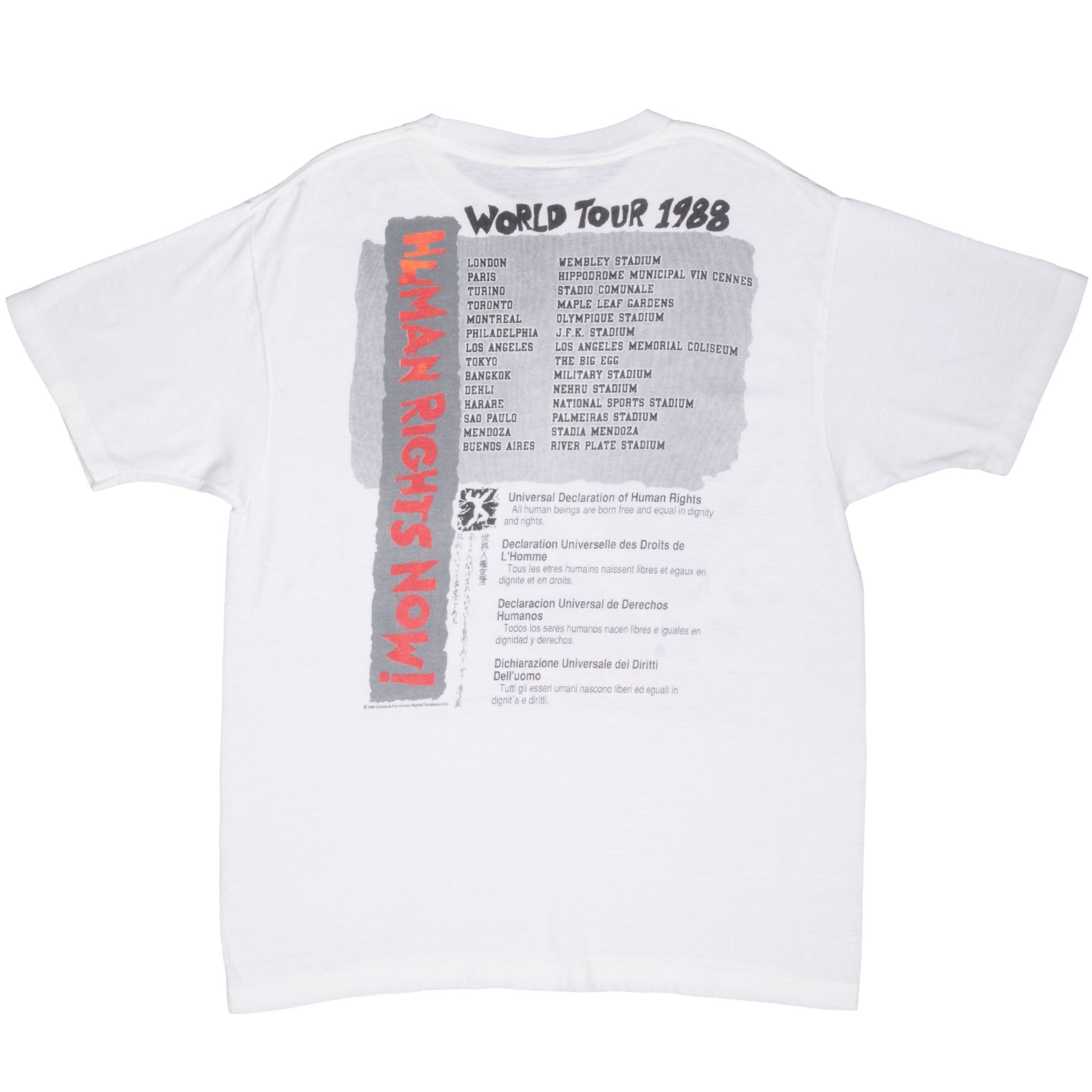 Vintage Reebok Human Rights Now 1988 Tee Shirt Size Large With Single Stitch Sleeves