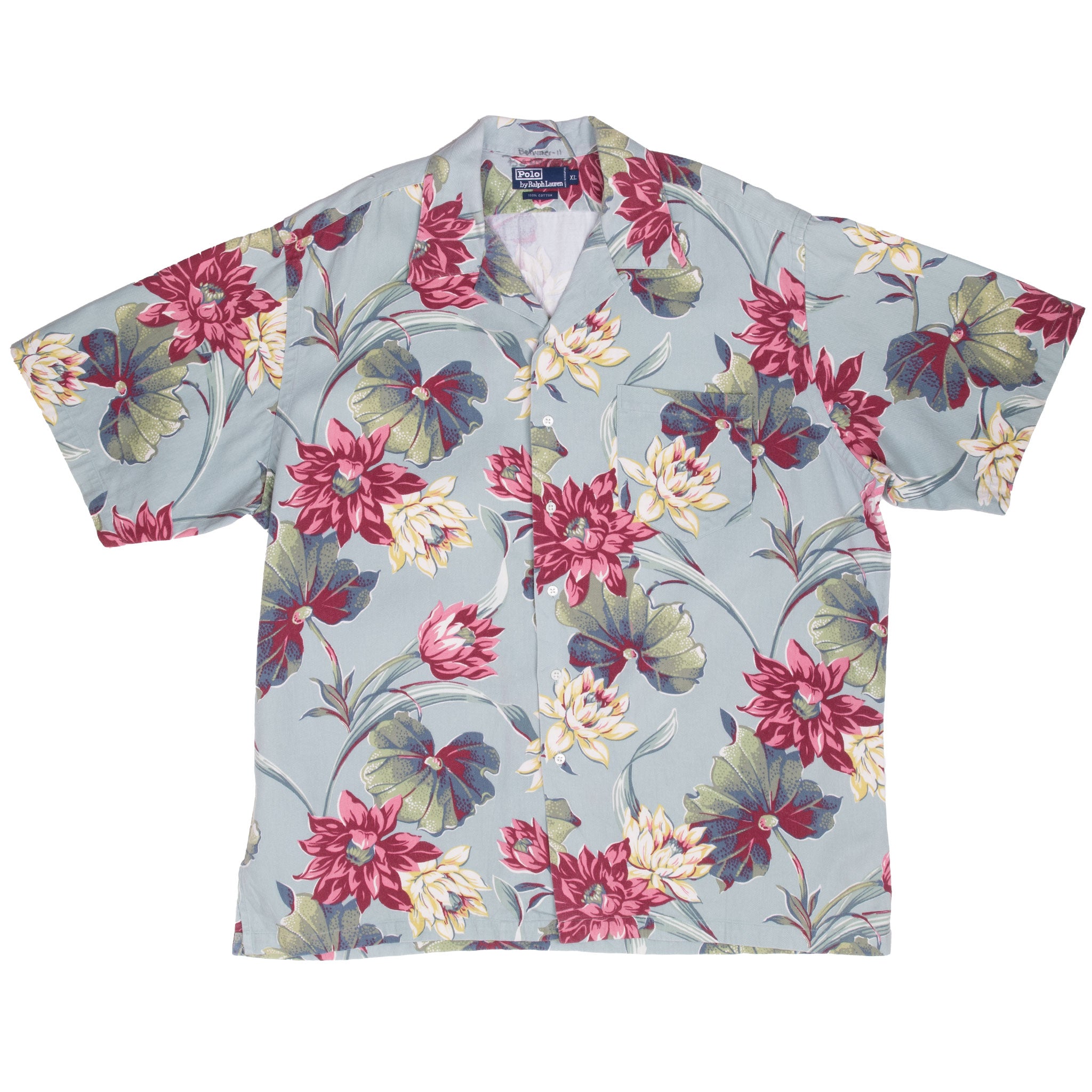 Vintage Ralph Lauren Lotus Flower Hawaiian Pocket Shirt 1990S Size XL