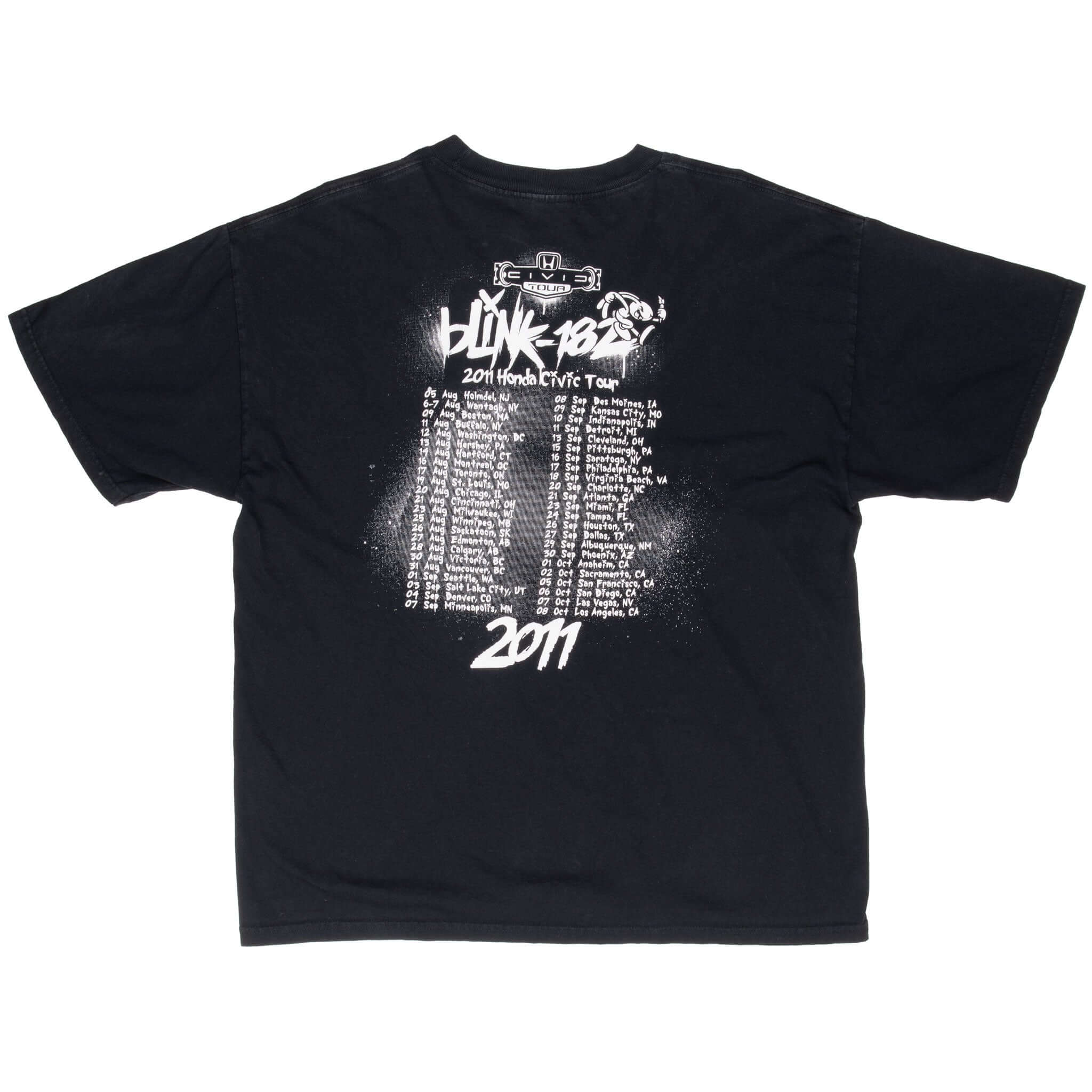 Vintage Blink 182 Honda Civic Tour 2011 Black Tee Shirt Size XL