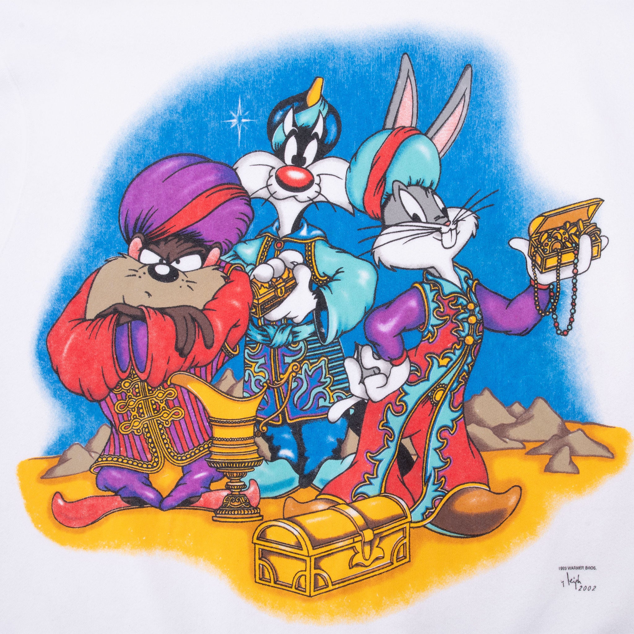 VINTAGE LOONEY TUNES TAZ BUGGS SYLVESTER GENIE SWEATSHIRT 2002 LARGE MADE IN USA