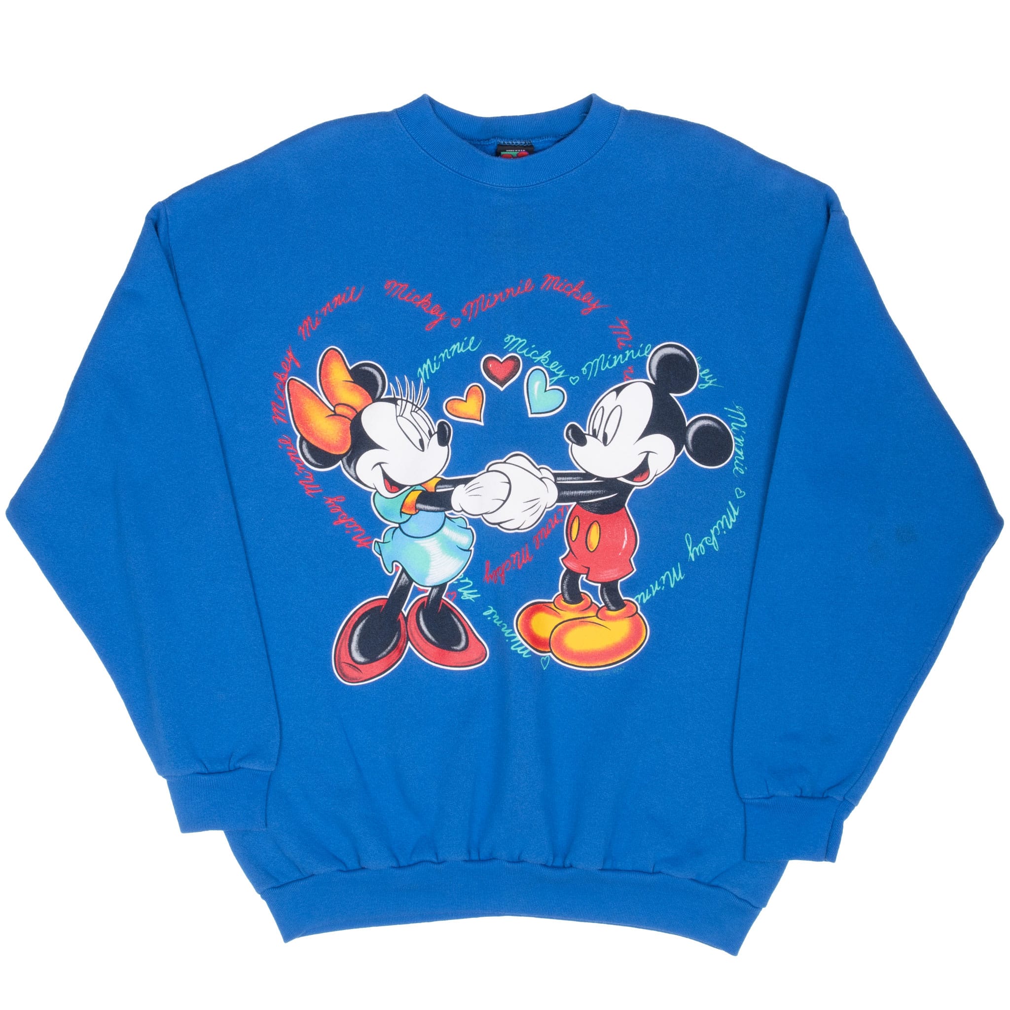 VINTAGE DISNEY MICKEY AND MINNIE MOUSE 1990S BLUE SWEATSHIRT XL MADE IN USA