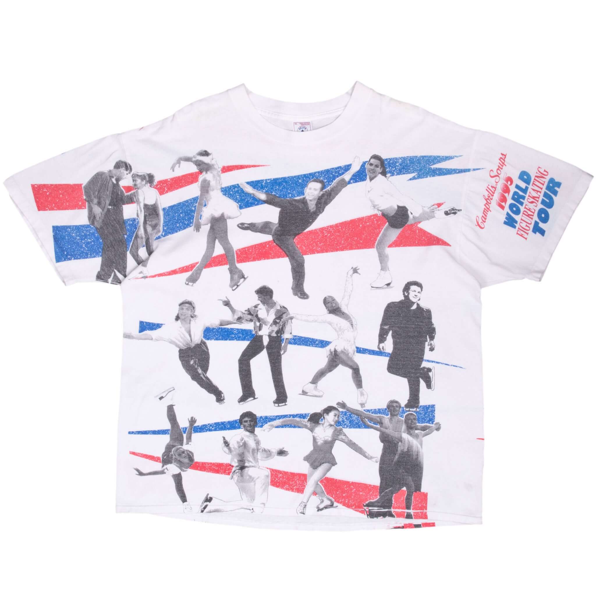 Vintage Figure Skating World Tour 1995 All Over Print Tee Shirt Size XL With Single Stitch Sleeves