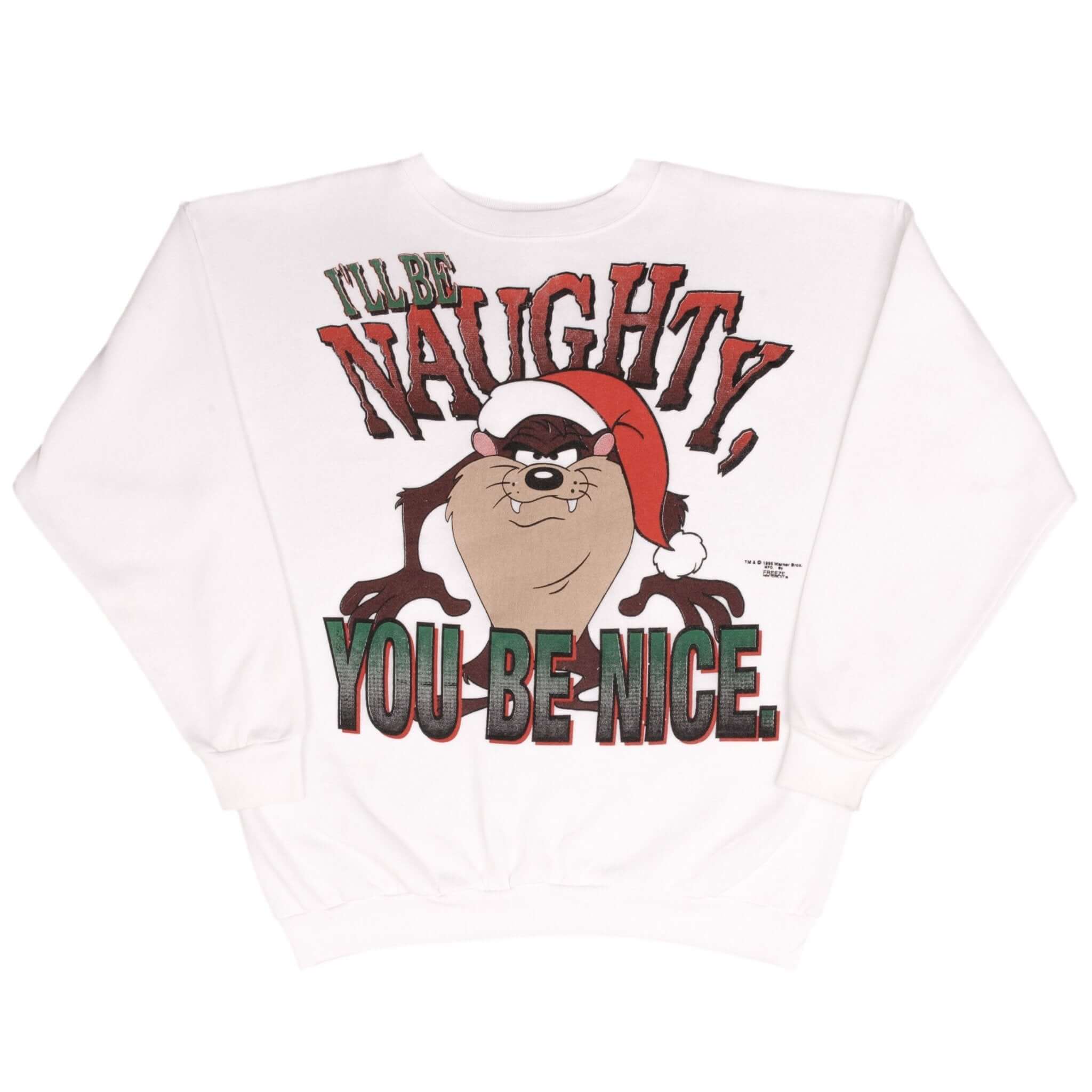 Vintage Looney Tunes Taz Santa Clause Xmas Sweatshirt 1995 Size XL Made In Usa