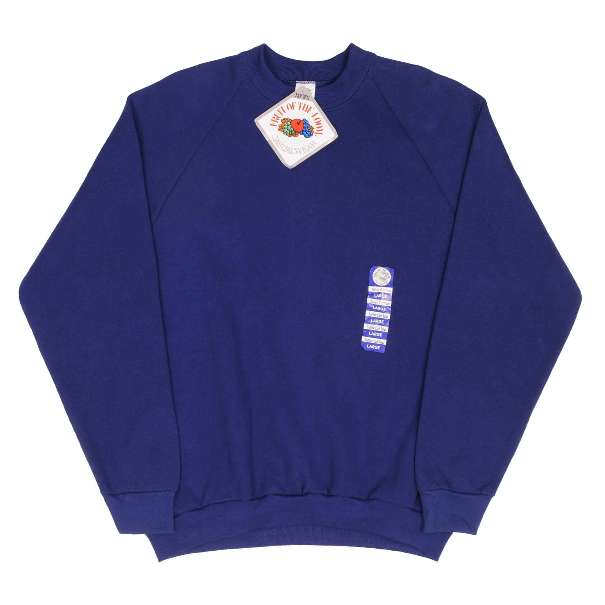 Vintage Fruit Of The Loom Blank Blue Crewneck Sweatshirt 1992 Large Deadstock Made In USA