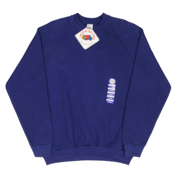 Vintage Fruit Of The Loom Blank Blue Crewneck Sweatshirt 1992 Large Deadstock Made In USA