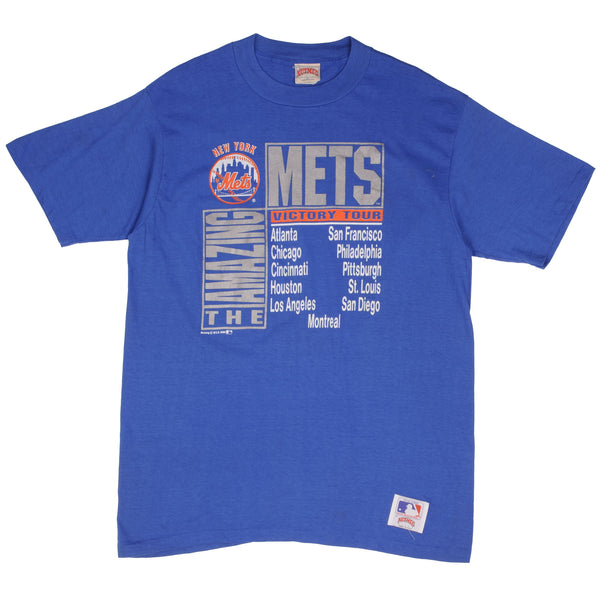 VINTAGE MLB NEW YORK METS TEE SHIRT VICTORY TOUR 1989 SIZE LARGE MADE IN USA