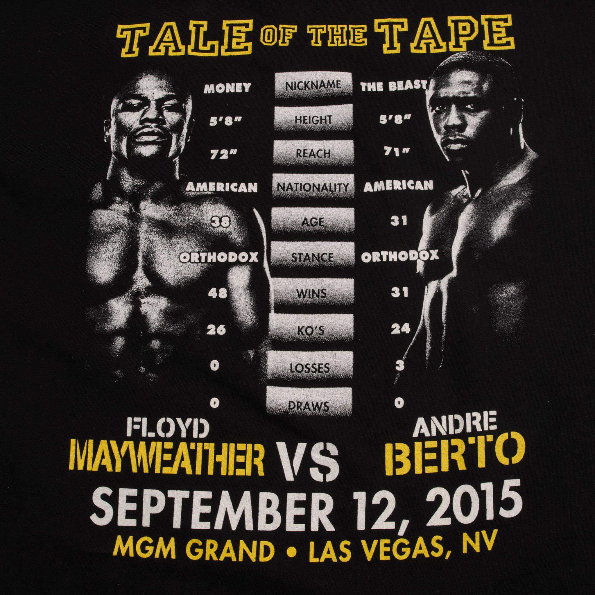VINTAGE MAYWEATHER VS BERTO TEE SHIRT 2XL