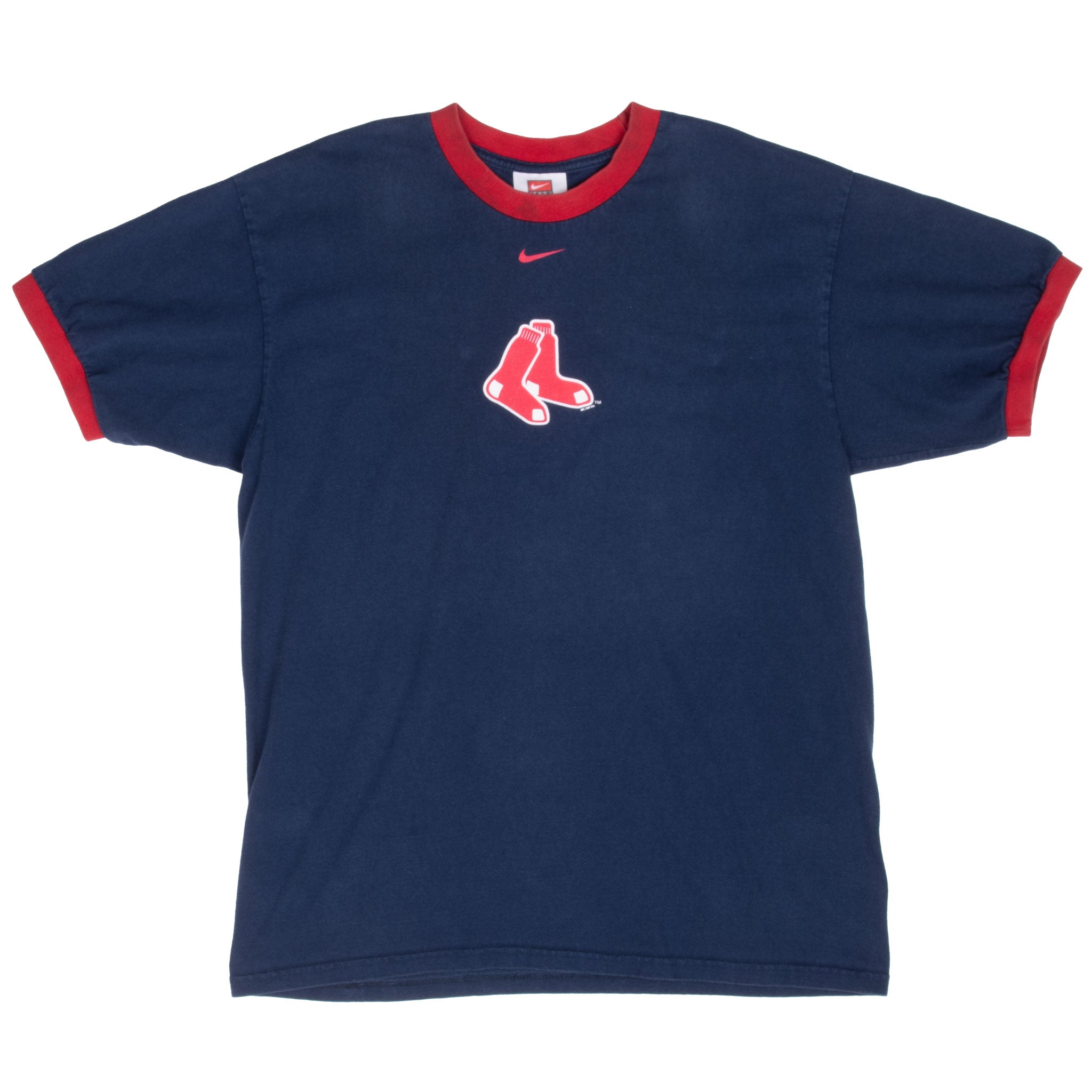 VINTAGE NIKE MLB BOSTON RED SOX CENTER SWOOSH RINGER TEE SHIRT 2006 MEDIUM
