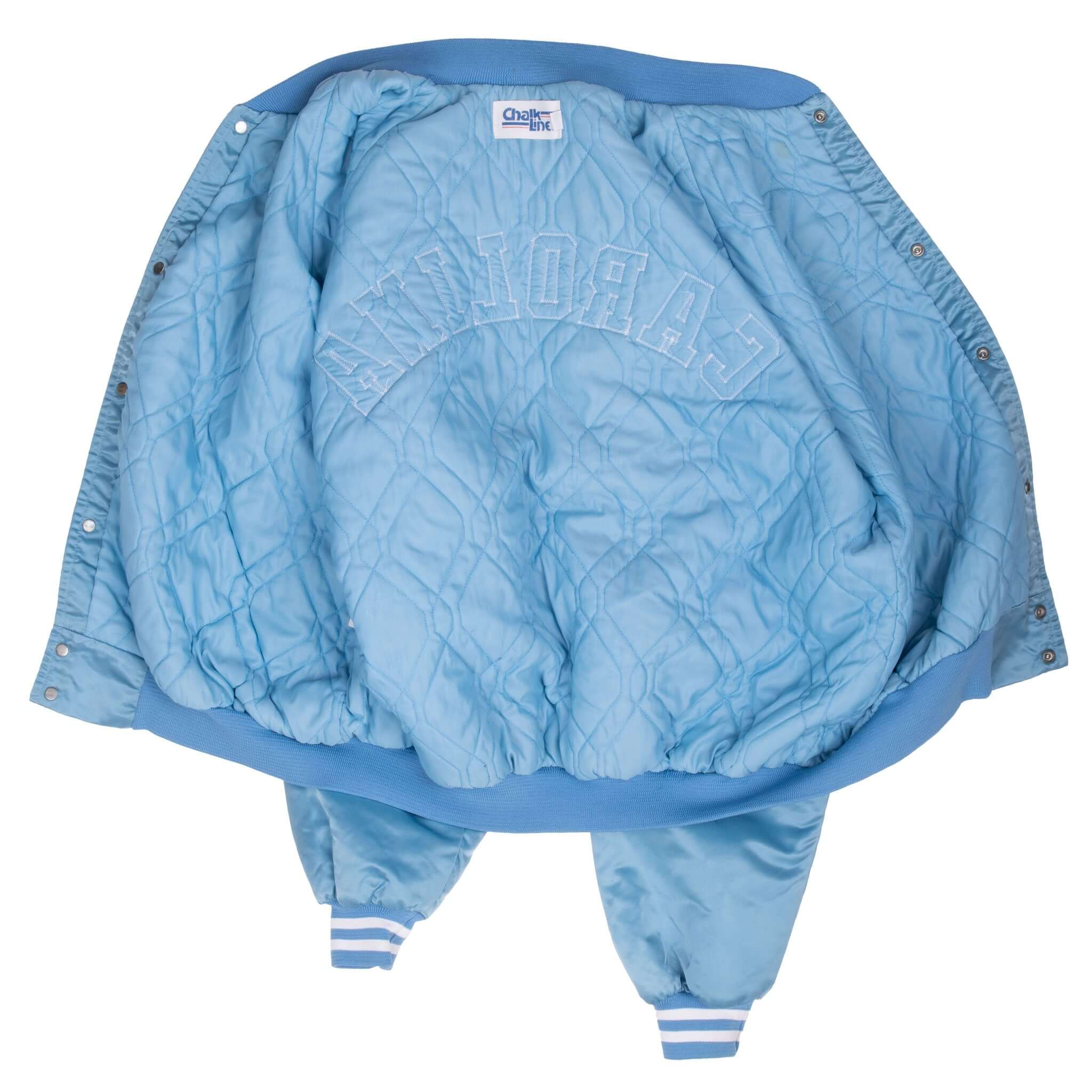 Vintage Ncaa Unc Tar Heels Caroline Satin Chalk Line Bomber Jacket 1980S Size XL Made In Usa