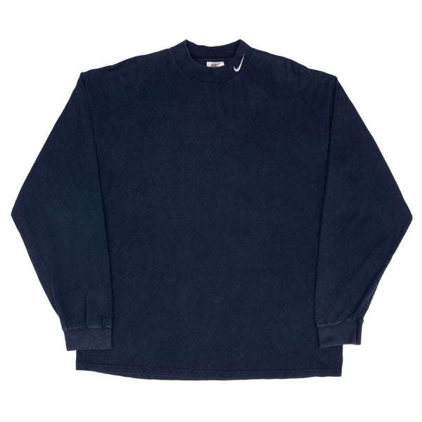 Vintage Navy Blue Nike Long Sleeve High Turtle Neck 1990s Heavy Weight Tee Shirt Size XL Made In USA