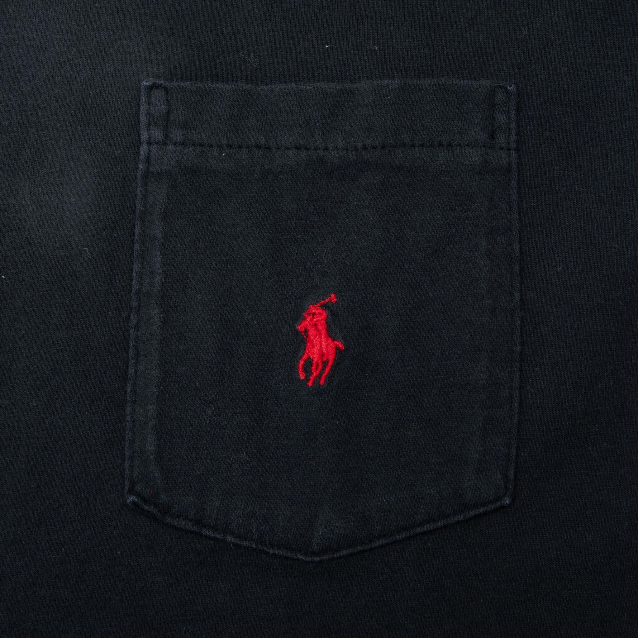 Vintage Polo Ralph Lauren Classic Black Pocket Tee Shirt 1990S Size Medium Made In Usa With Single Stitch Sleeves