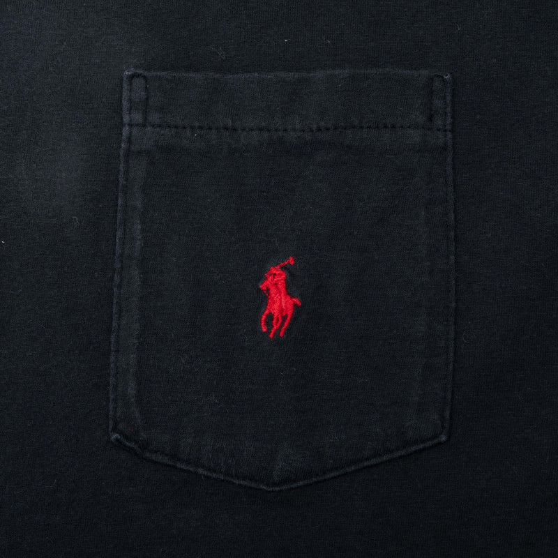 Vintage Polo Ralph Lauren Classic Black Pocket Tee Shirt 1990S Size Medium Made In Usa With Single Stitch Sleeves