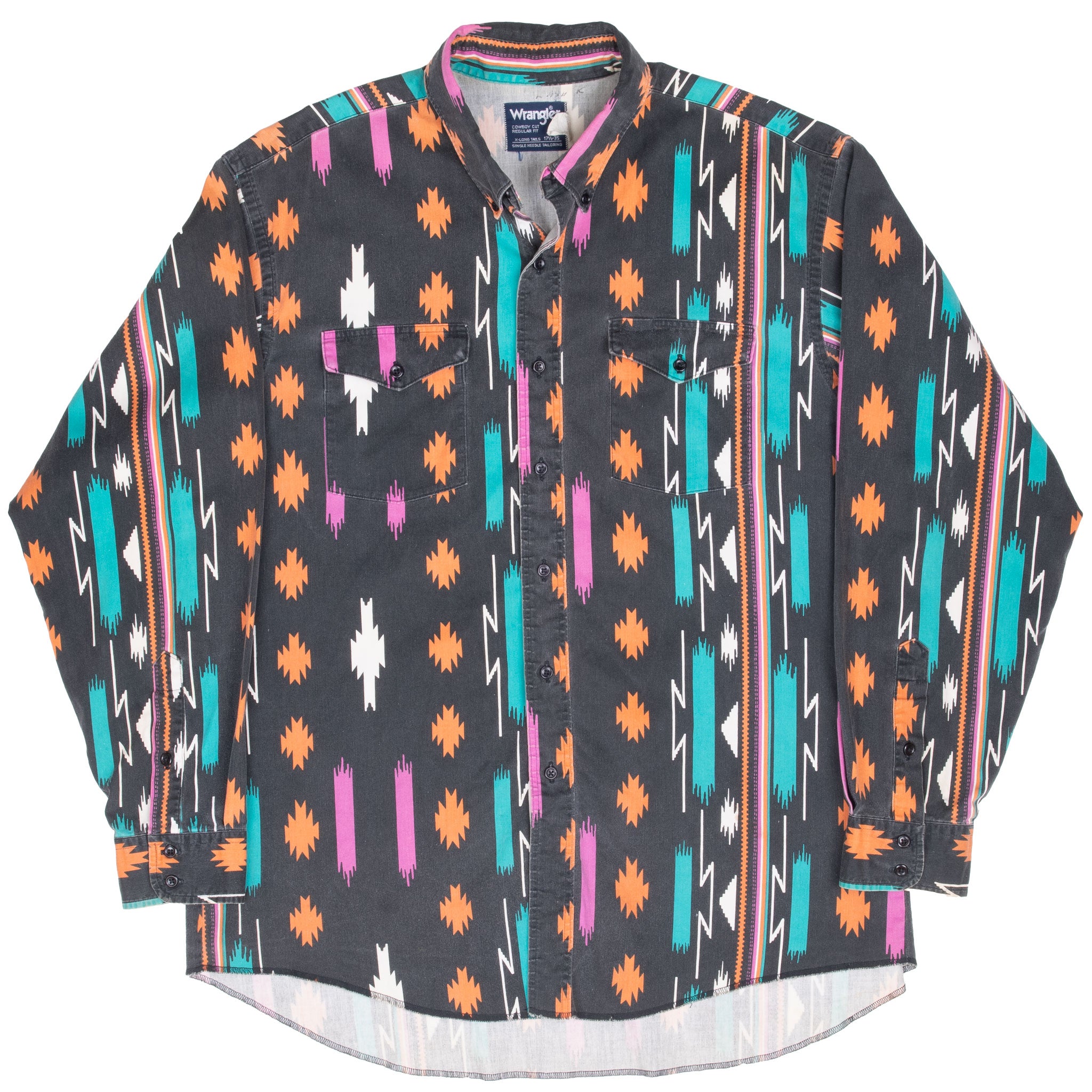 Vintage Wrangler Aztek Shirt 1990S Size 17 1/2 X 35 Size X-LONG Tail
