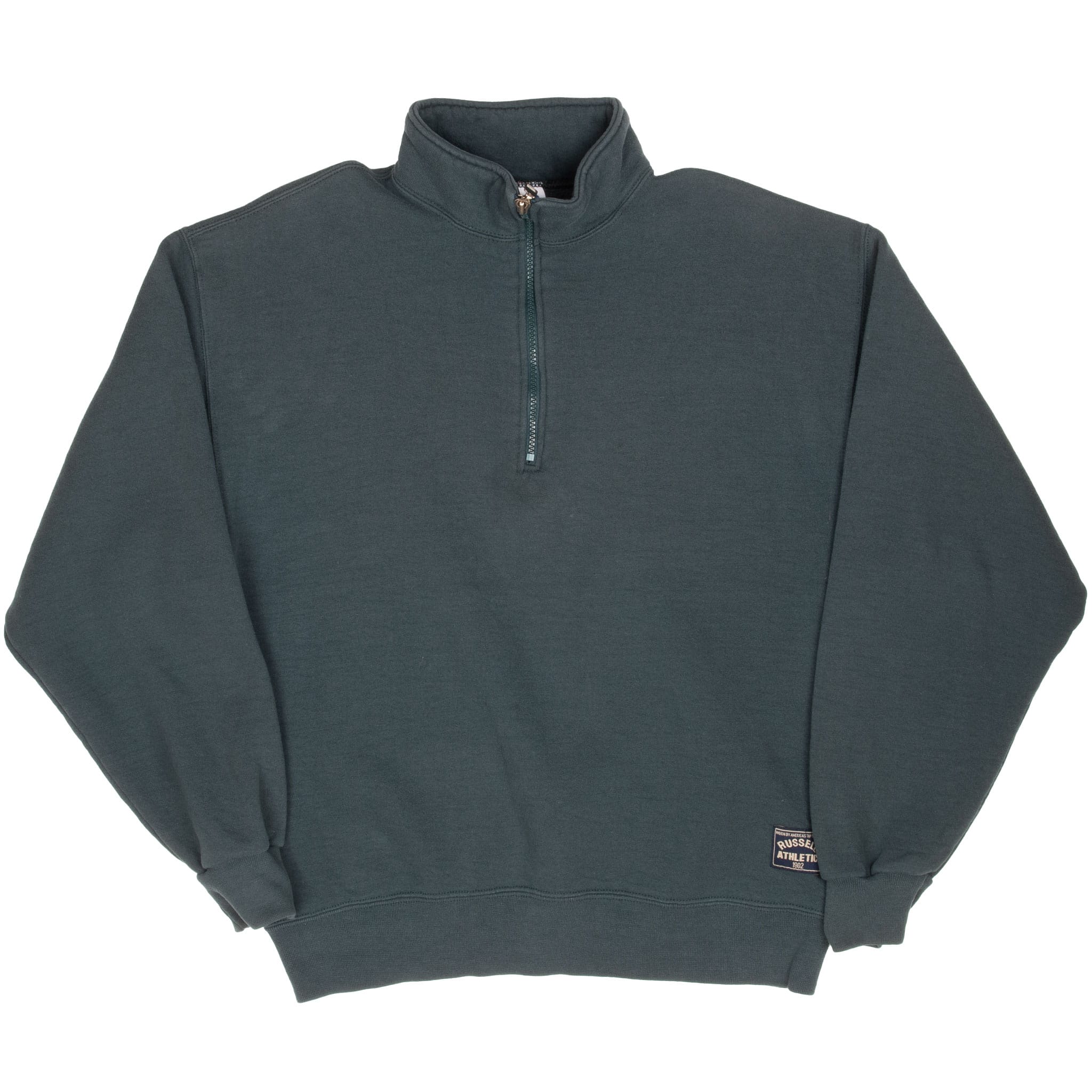 VINTAGE QUARTER 1/4 ZIP GREEN RUSSELL SWEATSHIRT 1990S MEDIUM MADE IN USA