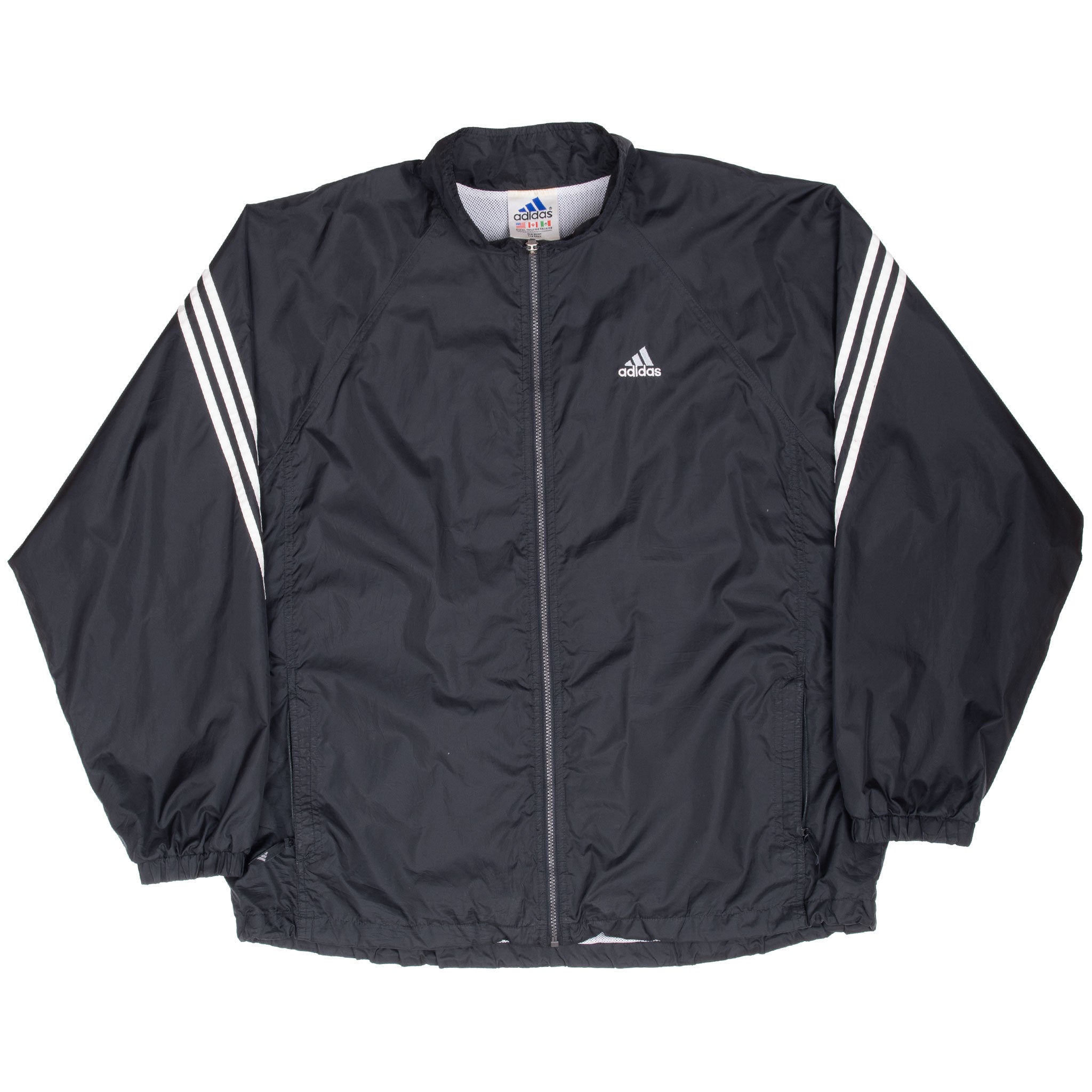 Vintage Adidas 3 Stripes Black Windbreaker Jacket 1990S Size Xl