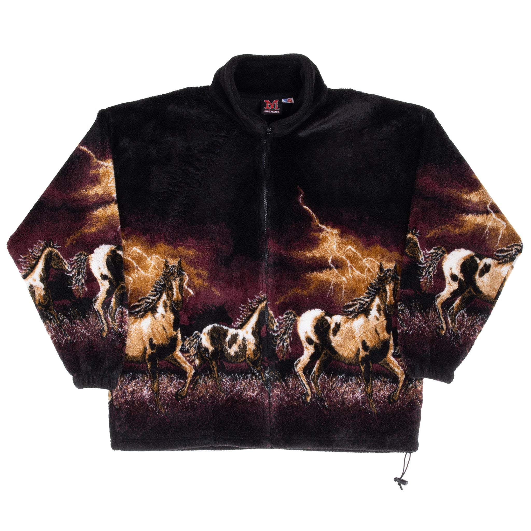 Vintage Animal Print Wild Horses Fleece Jacket 1990S Size Large Made In Usa
