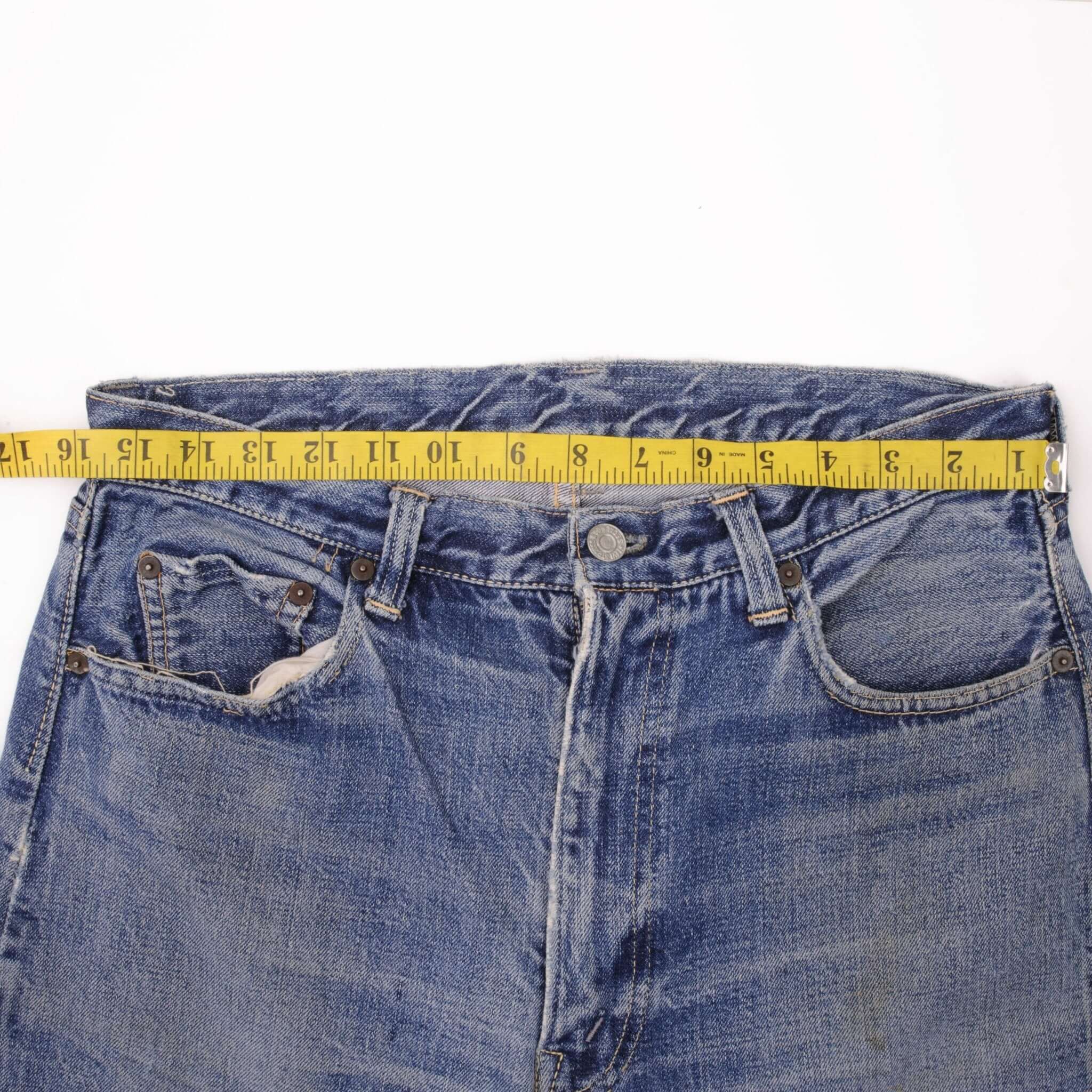 Beautiful Indigo Levis 501 Jeans With Single Stitch, Rivet XX and Selvedge Made in USA with Medium Blue Wash.  Size 32x29  Zip: Gripper Zipper