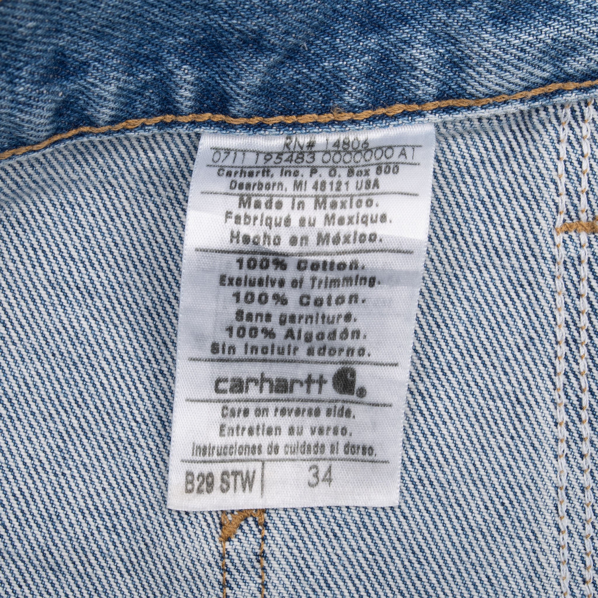 VINTAGE CARHARTT DENIM BLUE CARPENTER SHORTS B29STW 2011 SIZE 34 DEADSTOCK