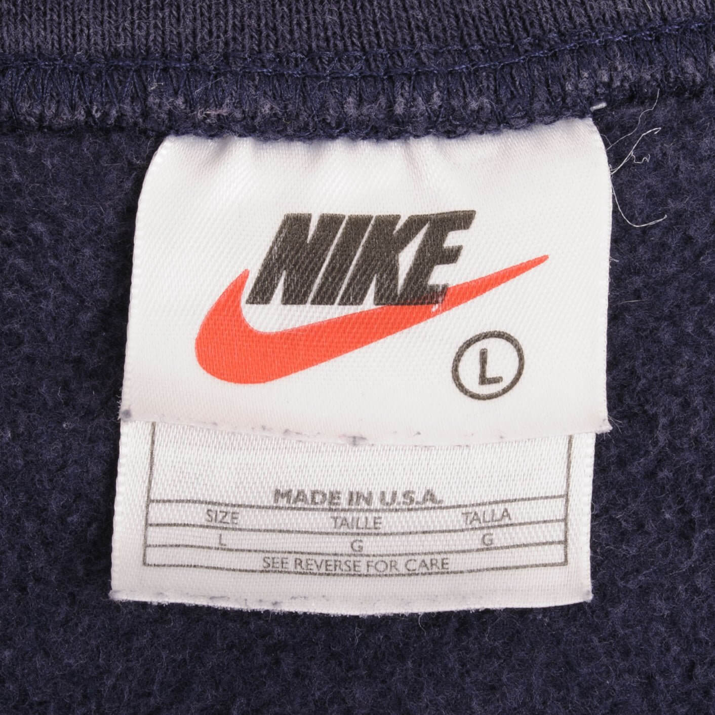Vintage Nike Spellout Swoosh Navy Blue Sweatshirt 1990S Size Large Made In Usa