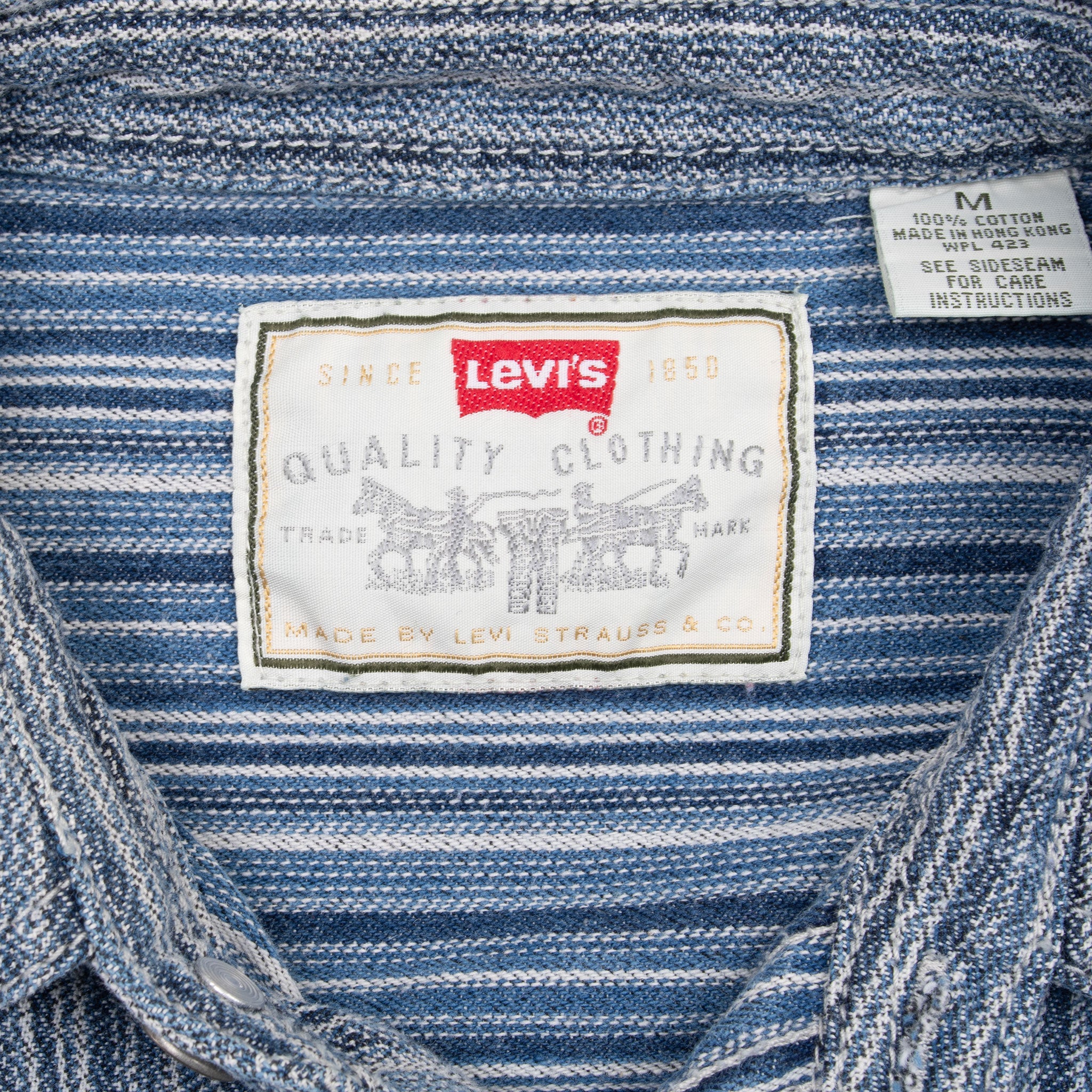 Vintage Levis Blue Striped Pocket Shirt 1990S Size Medium