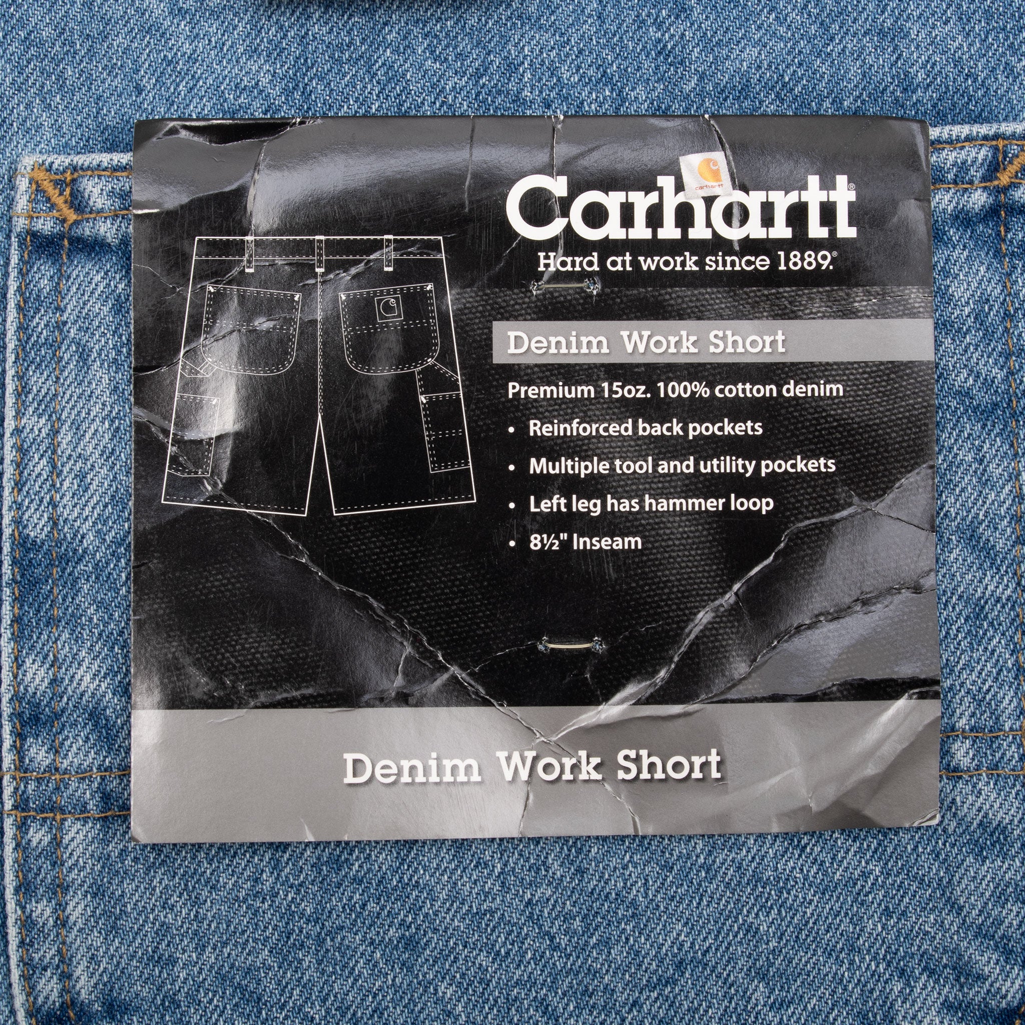 VINTAGE CARHARTT DENIM BLUE CARPENTER SHORTS B29STW 2011 SIZE 34 DEADSTOCK