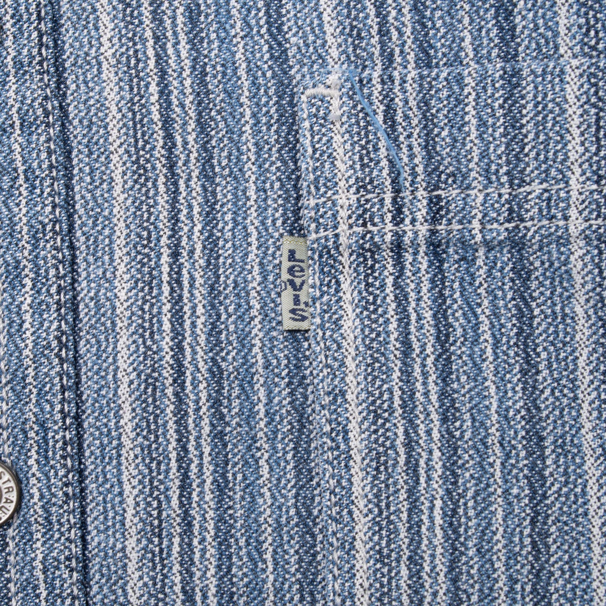 Vintage Levis Blue Striped Pocket Shirt 1990S Size Medium