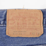 Beautiful Indigo Levis 517 1980s Jeans With Single Stitch Made in USA with Medium Blue Wash  Size 42x31 Back button #2  Zip: Talon
