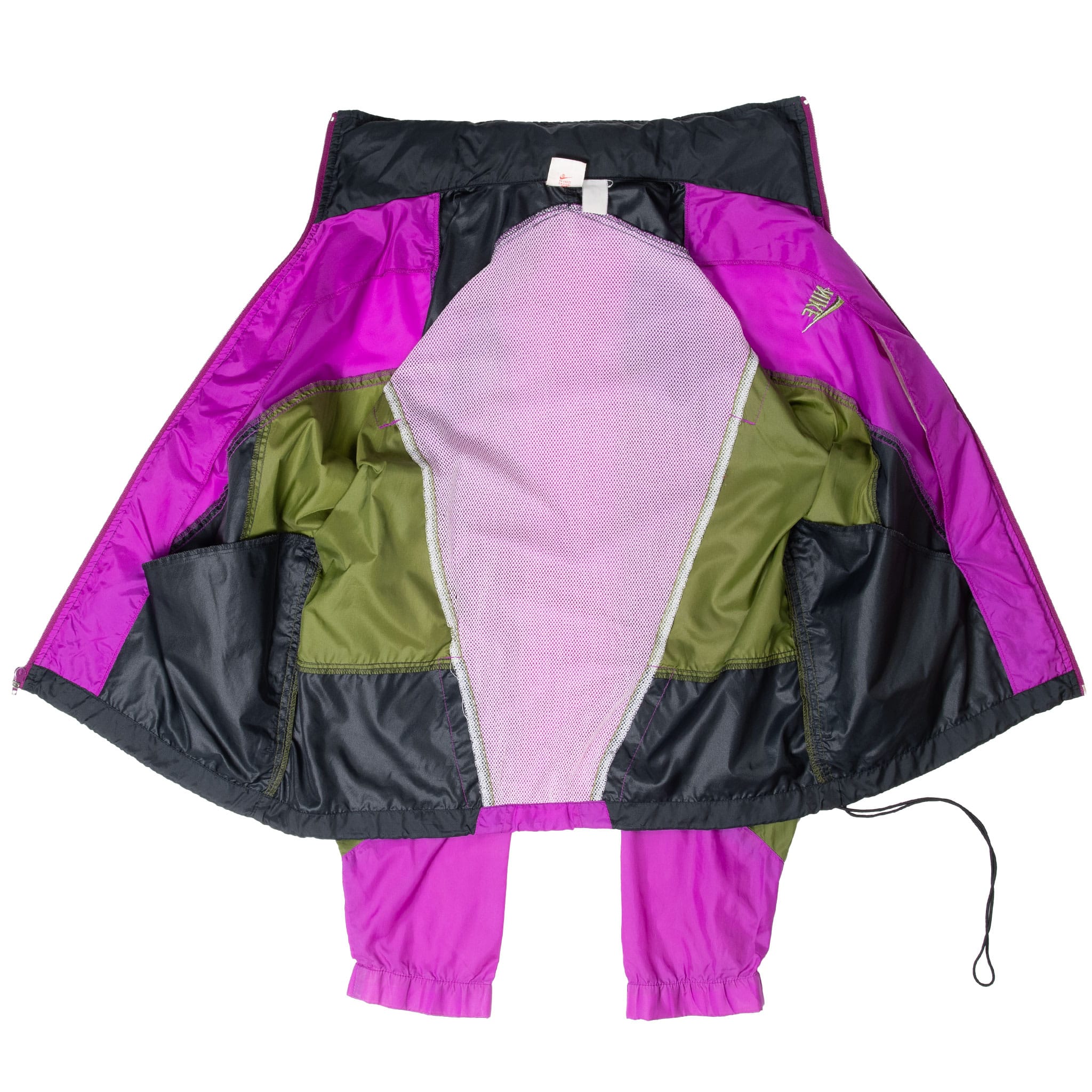 VINTAGE NIKE SWOOSH PURPLE GREEN WINDBREAKER JACKET LATE 1980S SMALL