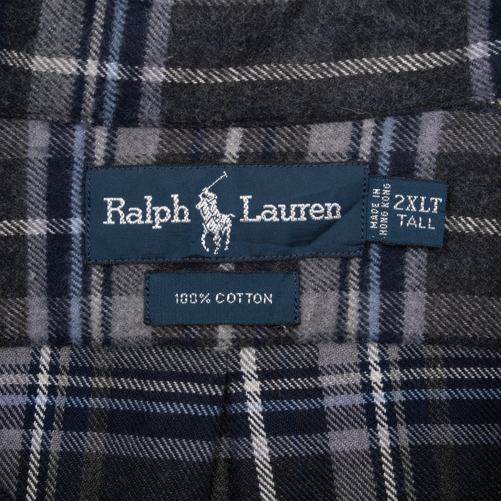 Vintage Ralph Lauren Grey Blue Plaid Checker Flannel Shirt 1990S Size 2Xl Tall