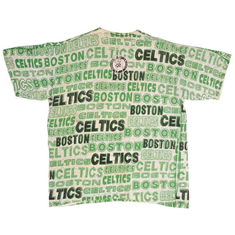 Vintage NBA All Over Print Boston Celtics 1992 Tee Shirt Size XL With Single Stitch Sleeves
