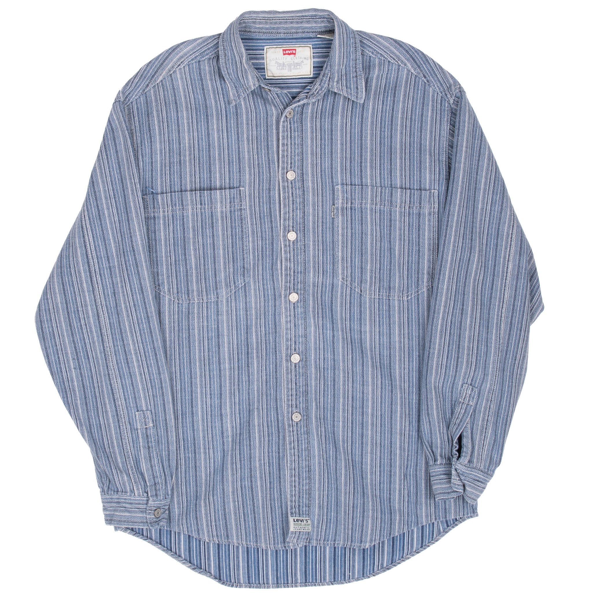 Vintage Levis Blue Striped Pocket Shirt 1990S Size Medium