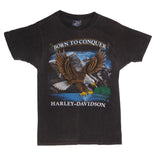 Vintage Born To Conquer Harley Davidson Tee Shirt 1987 Size XS Made In USA With Single Stitch Sleeves