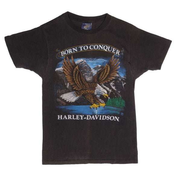 Vintage Born To Conquer Harley Davidson Tee Shirt 1987 Size XS Made In USA With Single Stitch Sleeves