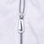 Close-up of gray front zipper and Nike Swoosh pull on white windbreaker