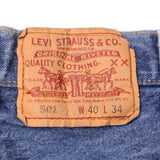Beautiful Indigo Levis 501 Jeans Made in USA with a medium blue wash, some nice contrast between light and medium blue and some very light whiskers.  Size on Tag 40X34  ACTUAL SIZE 38X32  Back Button #511