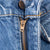 Close-up of the Levi's jeans metal zipper fly and waistband button