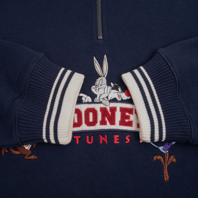 Vintage Looney Tunes Quarter Zip Embroidered Sweatshirt 1998 size Large