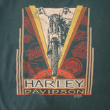 Vintage Green Harley Davidson 3D Emblem Tee Shirt 1991 Size XL Made In USA With Single Stitch Sleeves