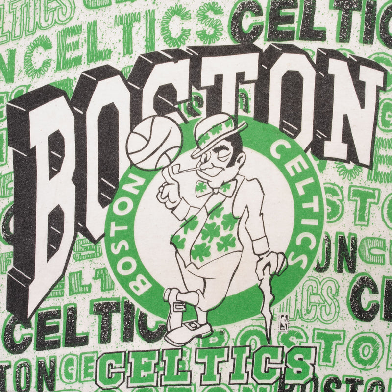 Vintage NBA All Over Print Boston Celtics 1992 Tee Shirt Size XL With Single Stitch Sleeves