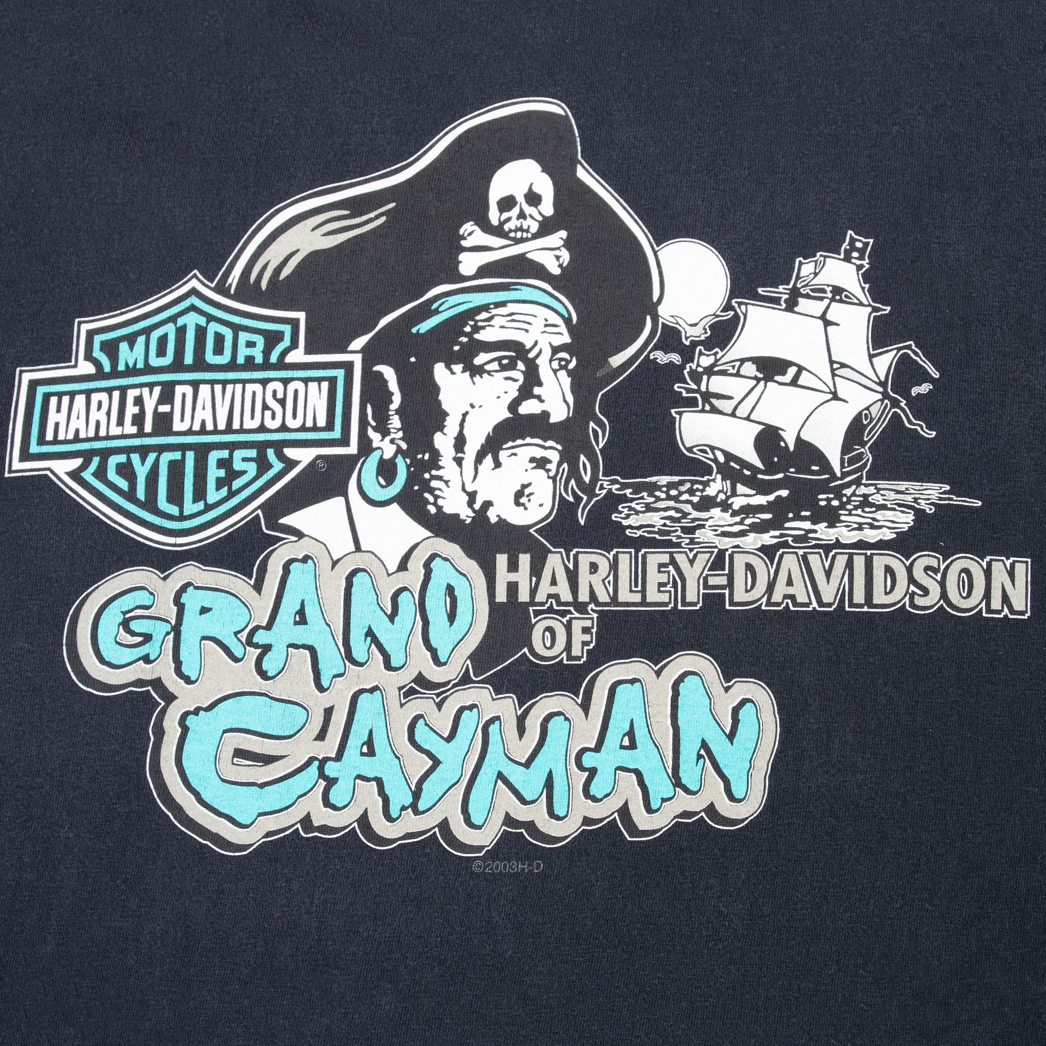 VINTAGE HARLEY DAVIDSON PIRATE GRAND CAYMAN TEE SHIRT 2003 LARGE MADE IN USA