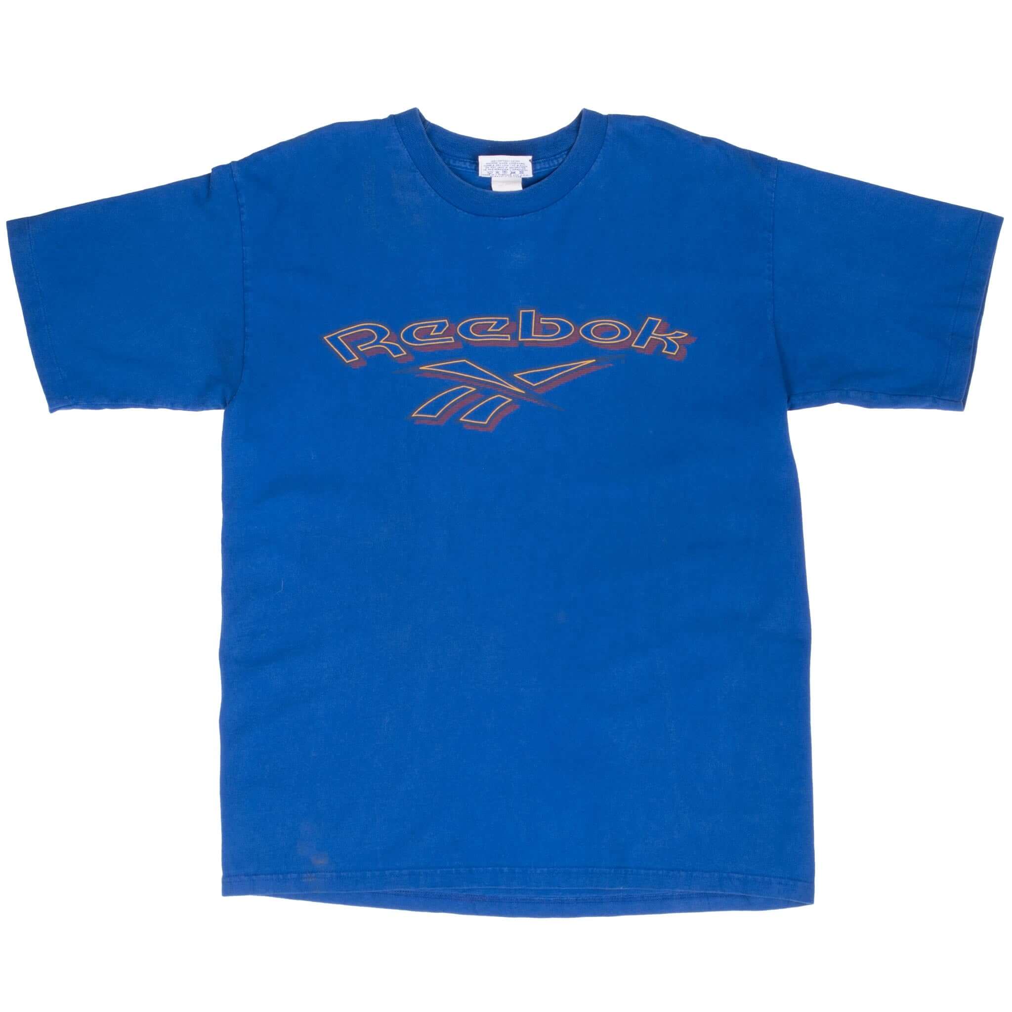 Vintage Reebok 1990S Blue Tee Shirt Size Large Made In USA With Single Stitch Sleeves