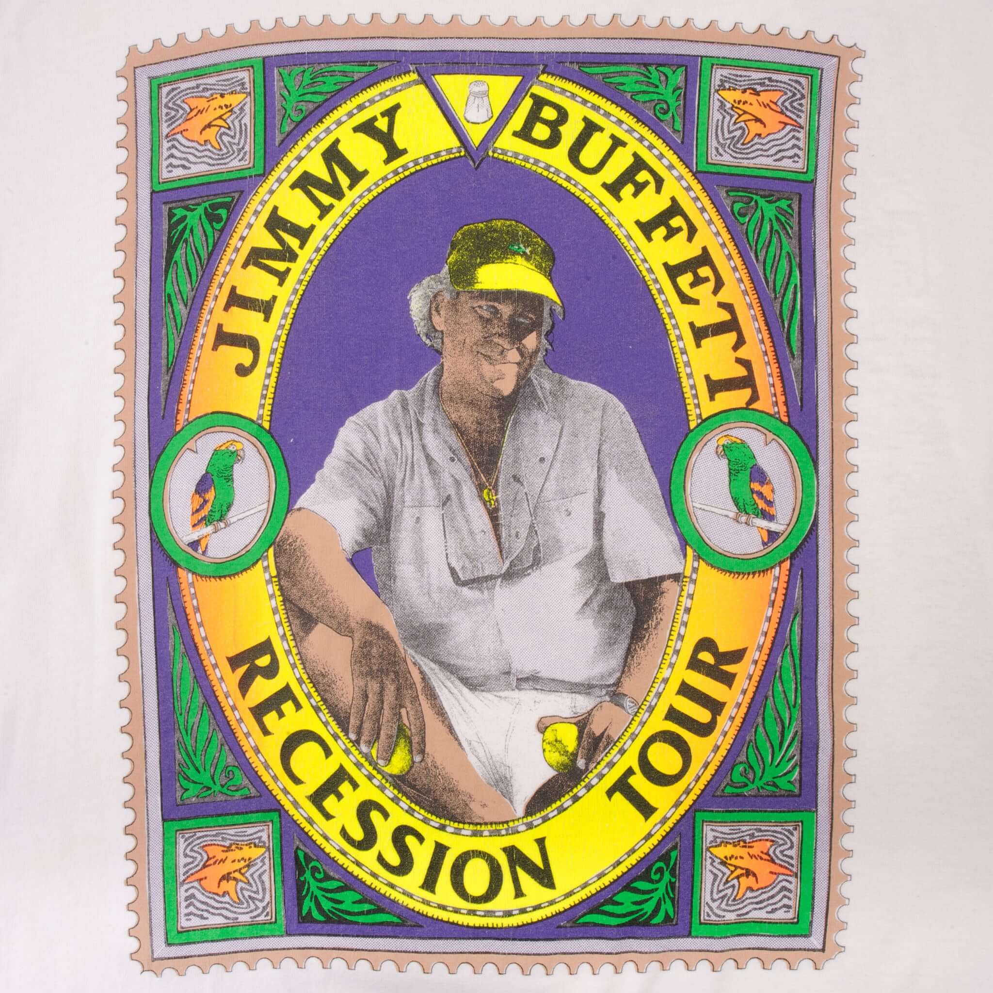 Vintage Jimmy Buffet Recession Tour Tee Shirt 1990S Size Large Made In USA With Single Stitch Sleeves