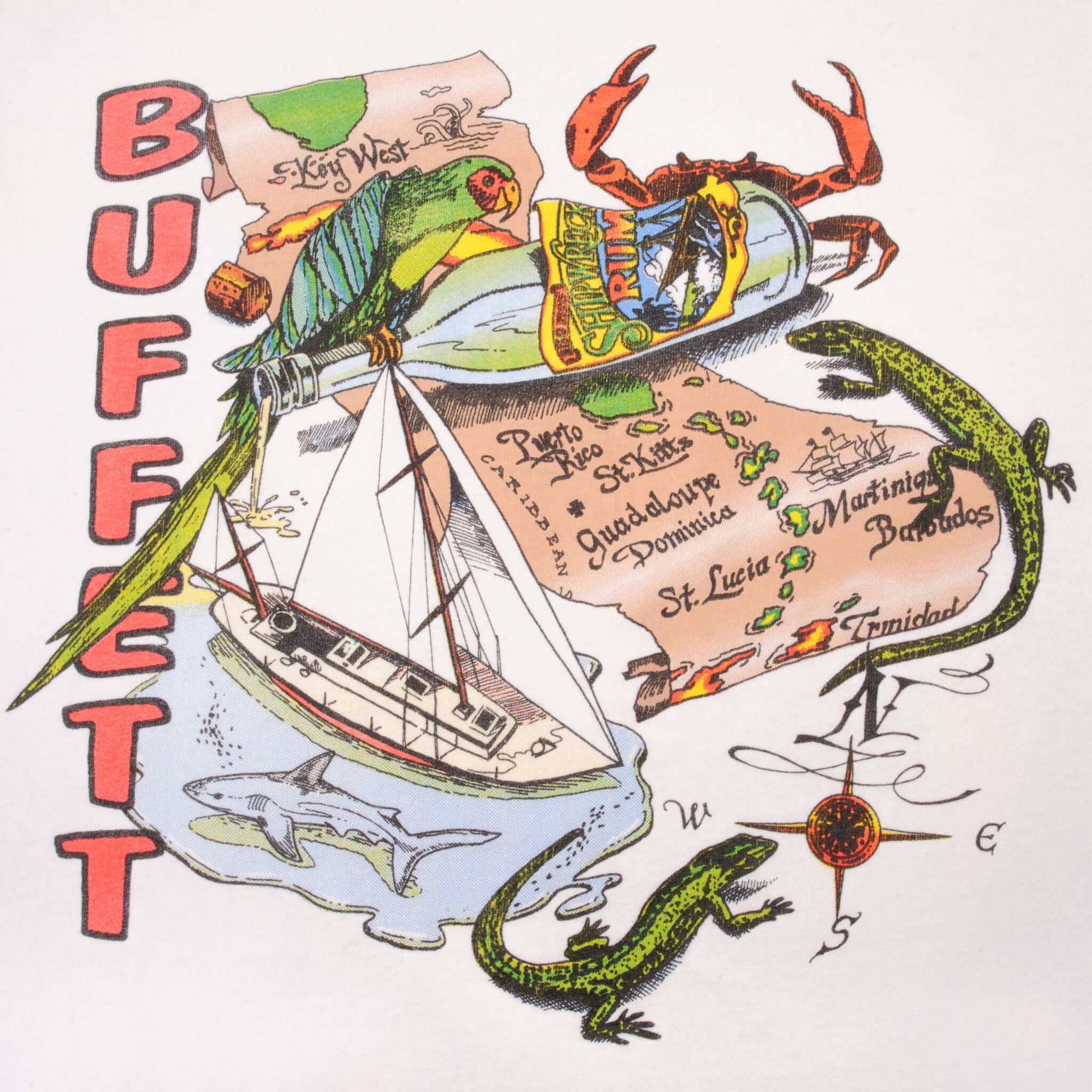 Vintage Jimmy Buffet Recession Tour Tee Shirt 1990S Size Large Made In USA With Single Stitch Sleeves