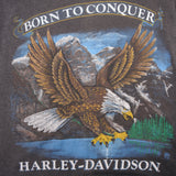 Vintage Born To Conquer Harley Davidson Tee Shirt 1987 Size XS Made In USA With Single Stitch Sleeves